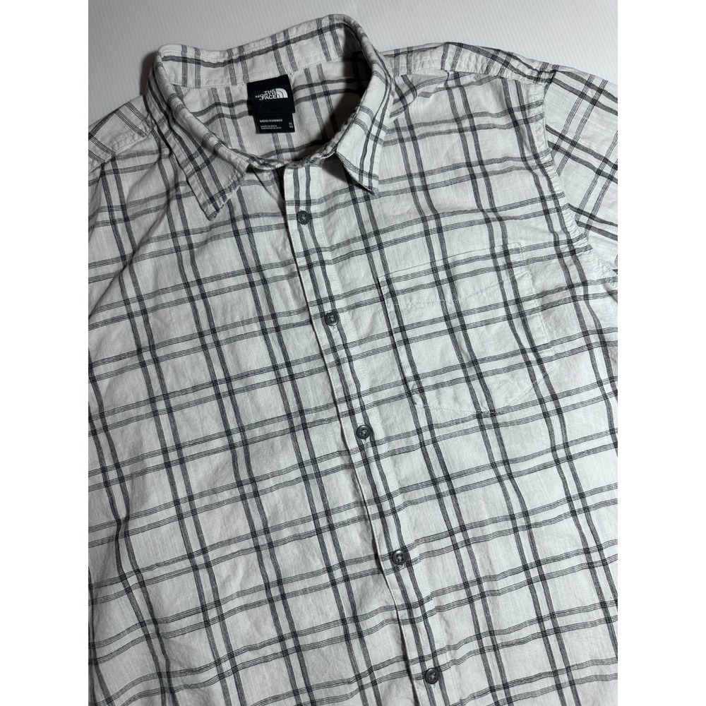 The North Face Mens XL Short Sleeve Button Up Shirt White Plaid 100% Cotton - Picture 3 of 10